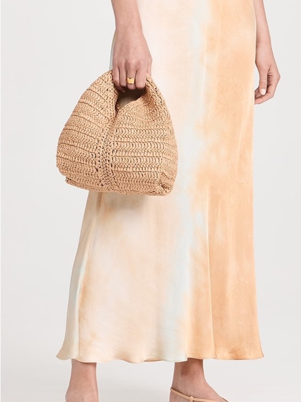 A.L.C. Woven Straw Knot Top Handle Bag in Beige